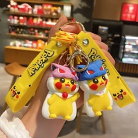 anime pokemon keychain pikachu cross dressing figure creative cartoon bag car keyring pendant doll accessories childrens toys