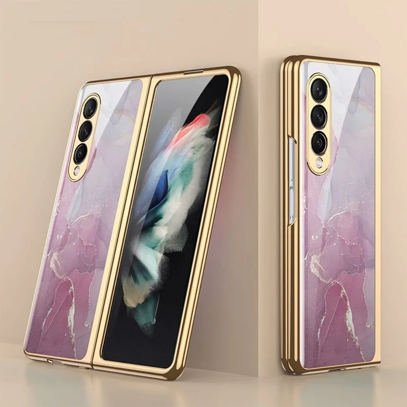 

Ultra-Thin Tempered Glass Phone Case for Samsung Galaxy Z Fold 3 5G Protective Cover Fashion Electroplated PC Back Cover