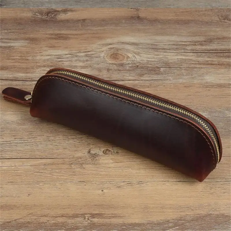 

Vintage Leather Pen Case Pocket Pen Pouch Mini Stationery Organizer Bag for Students Office Women Men Business Travel
