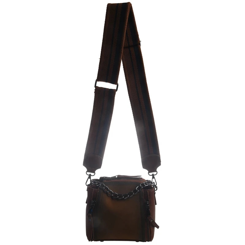 

NEW-Shaped Scrub Leather Design Crossbody Bag Women Bag Chain Stripe Wide Strap Shoulder Bag Flap Bucket Bag