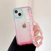 for iphone 11 12 13 pro max x xs xr 6 7 8 plus 12 mini colorful insert card chain soft silicone back cover bracelet phone case
