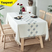 tassel tablecloth embroidered birthday tablecloth oil resistant linen dustproof kitchen restaurant party home table decoration