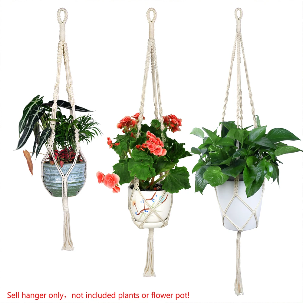 

Basket Handmade Braided Cotton Rope Vintage Knotted Macrame Plants Hanger Flower Pot Holder Macrame Lifting Rope Hanging Basket