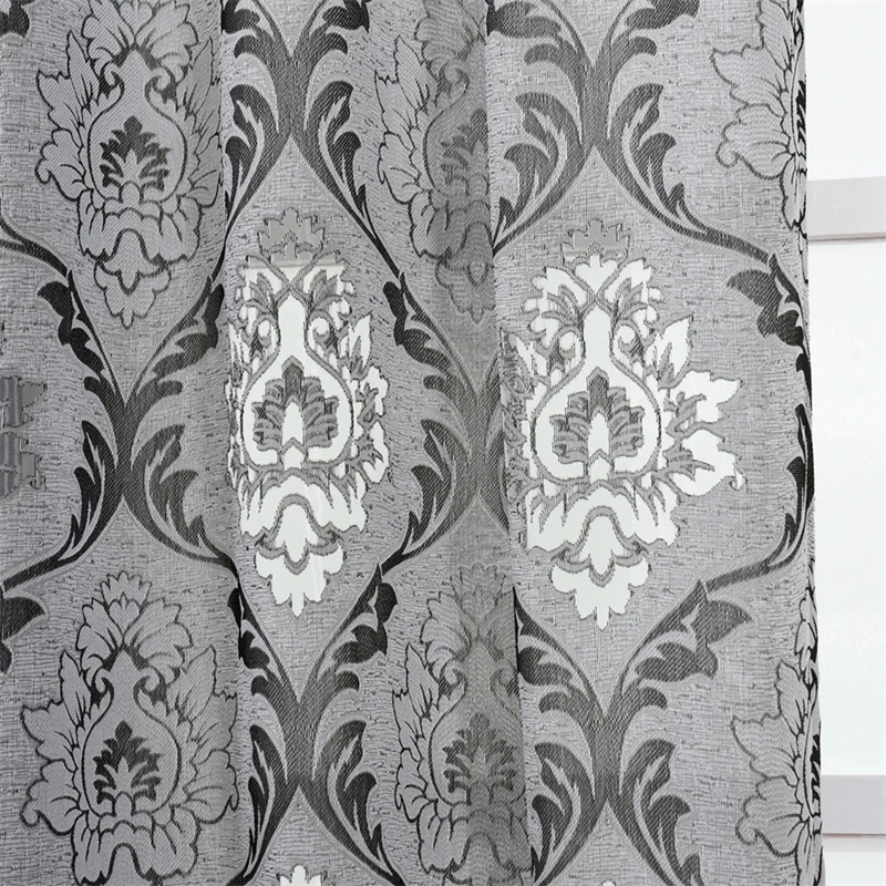 Европейская серая жаккардовая полая прозрачная тюлевая занавеска с цветочным