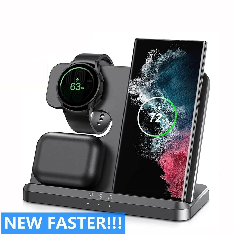 

30W 3 in 1 Wireless Charger Stand For Samsung S22 S21 S20 S10 Ultra Note Galaxy Watch 5 4 Active Buds Fast Charging Dock Station