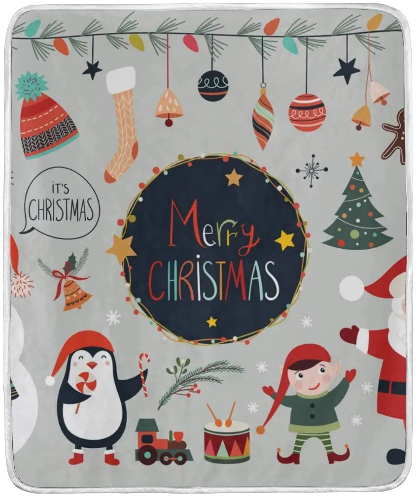 

Merry Christams Happy New Year Throw Blanket Soft Warm Bed Couch Blanket Lightweight Polyester Microfiber