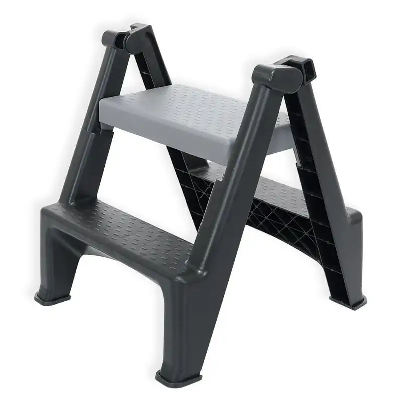 

2-Step Foldable Step Stool, Black and Gray Fast Shipping