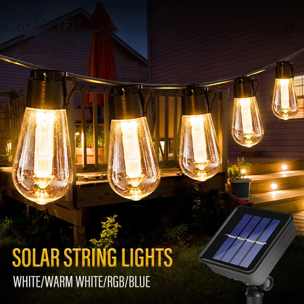 LED Solar String Lights Outdoor Ambiance Patio Landscape Papaya Lights Retro Festive Garland Garden Furniture Fairy Lights