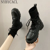 women boots lace up ankle zip leather ladies platform boots lace womens transparent shoes thick bottom female footwear spring