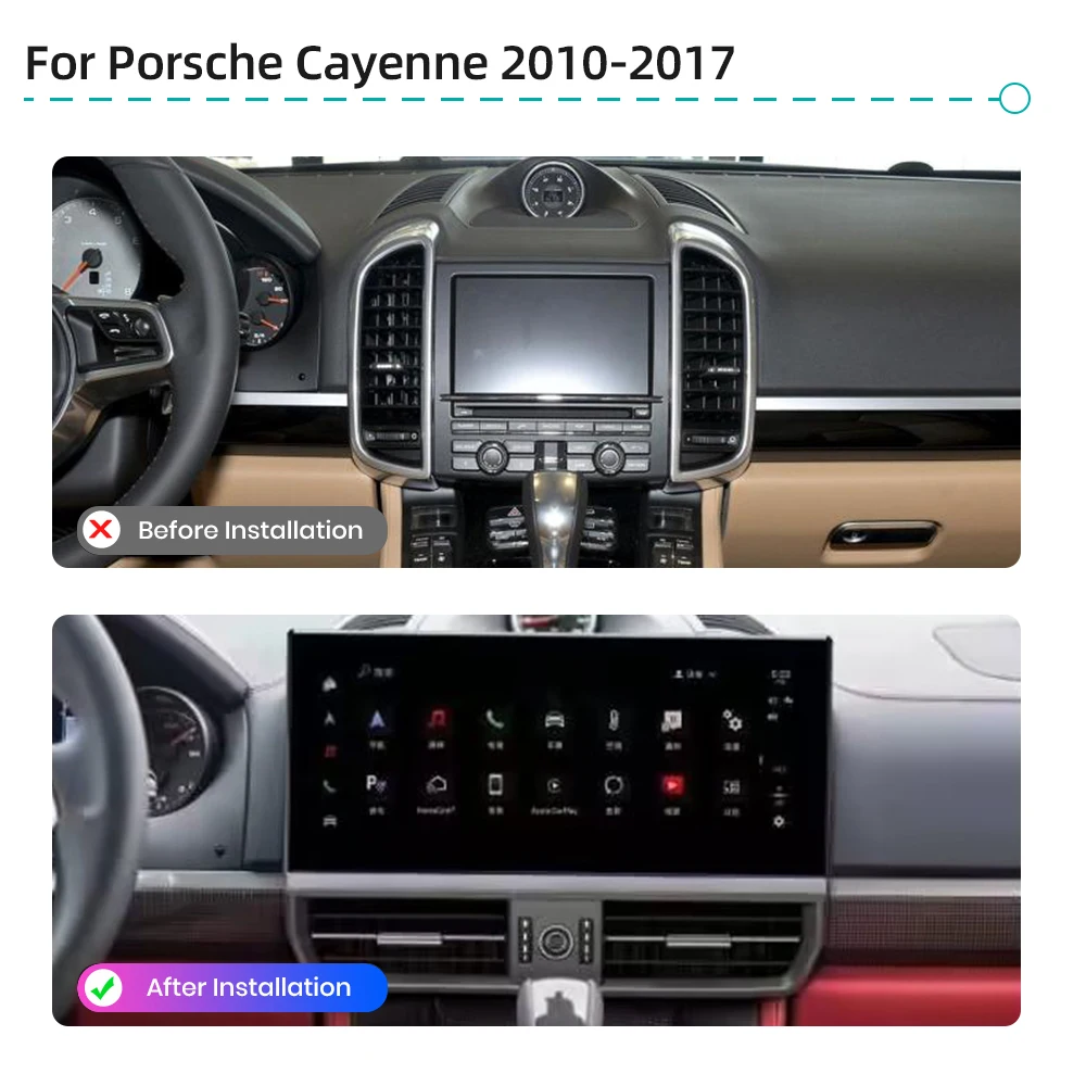 12.3&quot Car Radio For Porsche Cayenne 2010-2017 QLED Multimedia Video Player CarPlay Android 13 GPS Navigation 4G WiFi Stereo