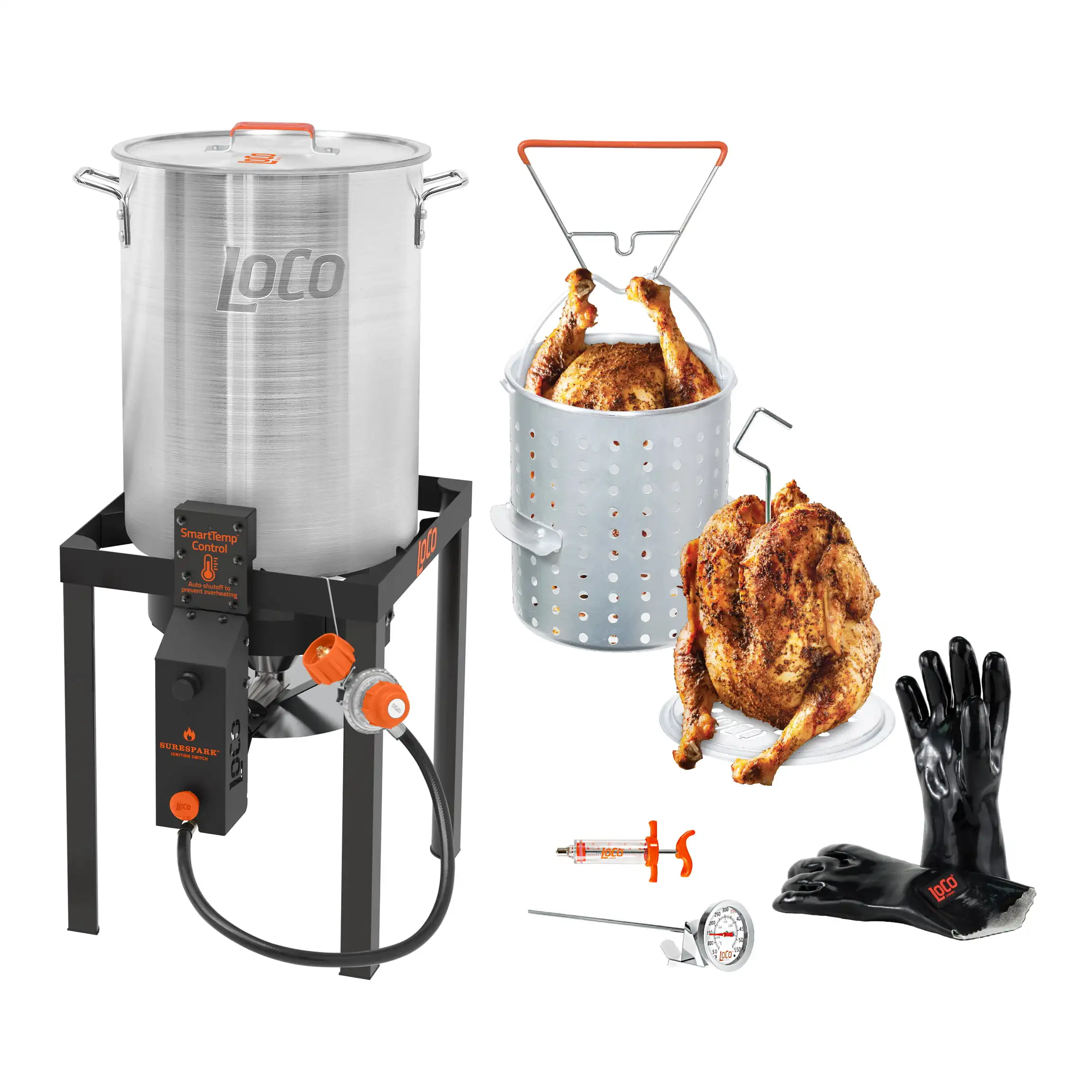 

Loco Cookers 36qt SureSpark Turkey Fryer with Gloves and Injector