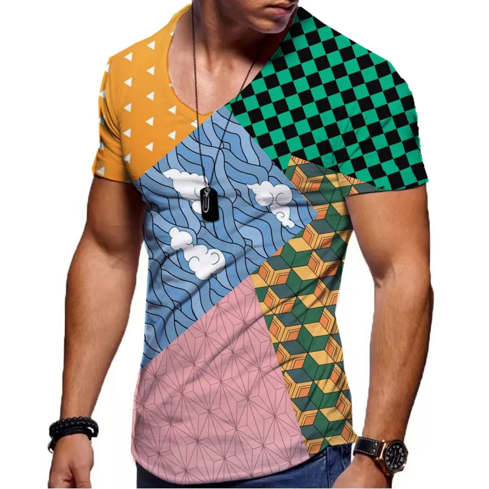 Футболка мужская с 3D-принтом удзумаки Наруто модная рубашка оверсайз V-образным