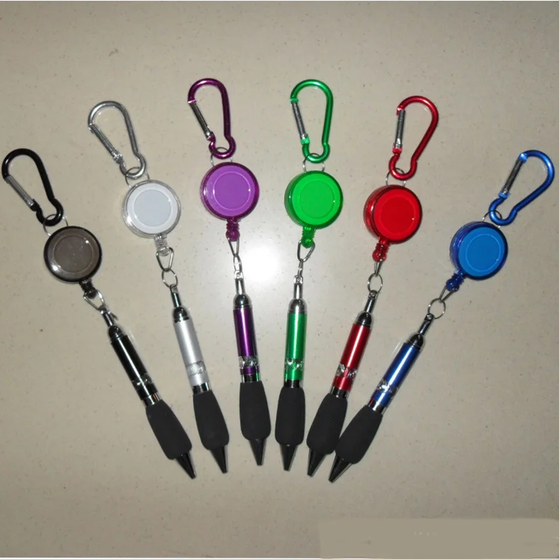 1pc Cute Retractable Badge Reel Ballpoint Pen Belt Clip Key chain with Carabiner ring Lanyard School Office Supplies | Канцтовары для