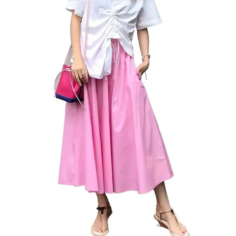 Летняя 2024 Женская длинная юбка Осенние повседневные свободные макси-юбки с