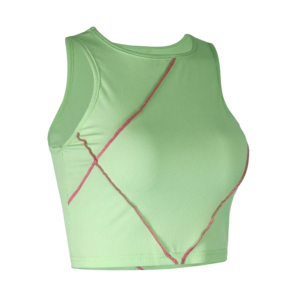 Y2k Green Rib Crop Top Women Clothing Sleveless Summer Racer Vest  O-Neck Casual Sport Fitness Tank New In 2022