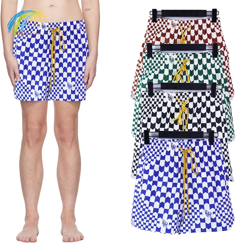 

Шорты ревеня мужские/женские в шахматную клетку с принтом, модные бриджи из сетчатой ткани 1:1, зеленые коричневые синие, 2023SS