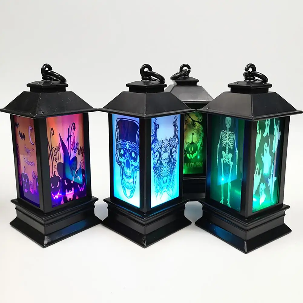 

1 Pcs Luminous Halloween Lights Retro Flameless Skull Pumpkin Patterns Atmosphere Decoration Lights For Home Decor