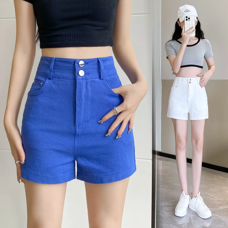 Шорты женские джинсовые с завышенной талией модная уличная одежда яркие милые