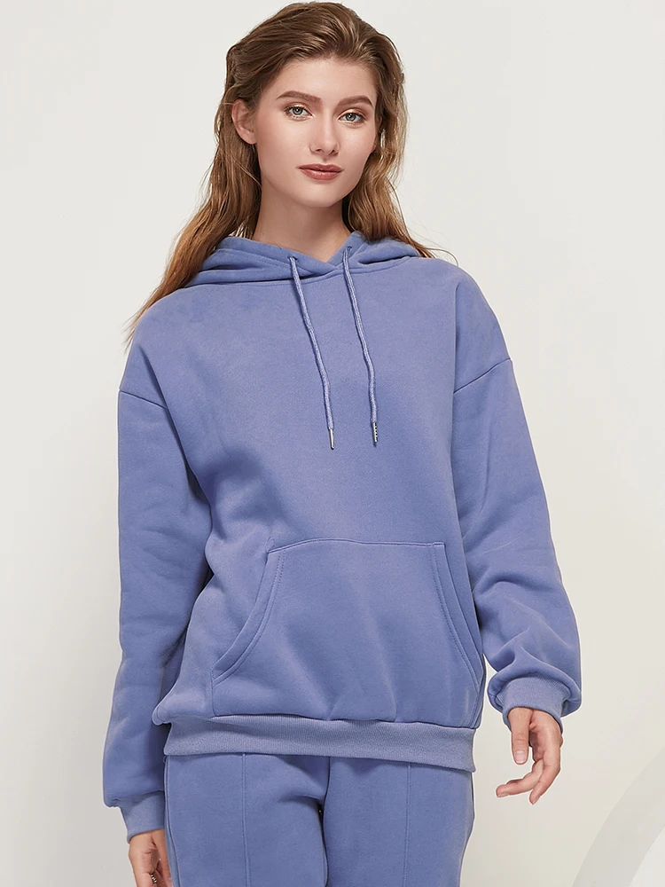 Женский модный однотонный фланелевой утолщенный топ с длинными рукавами пуловер