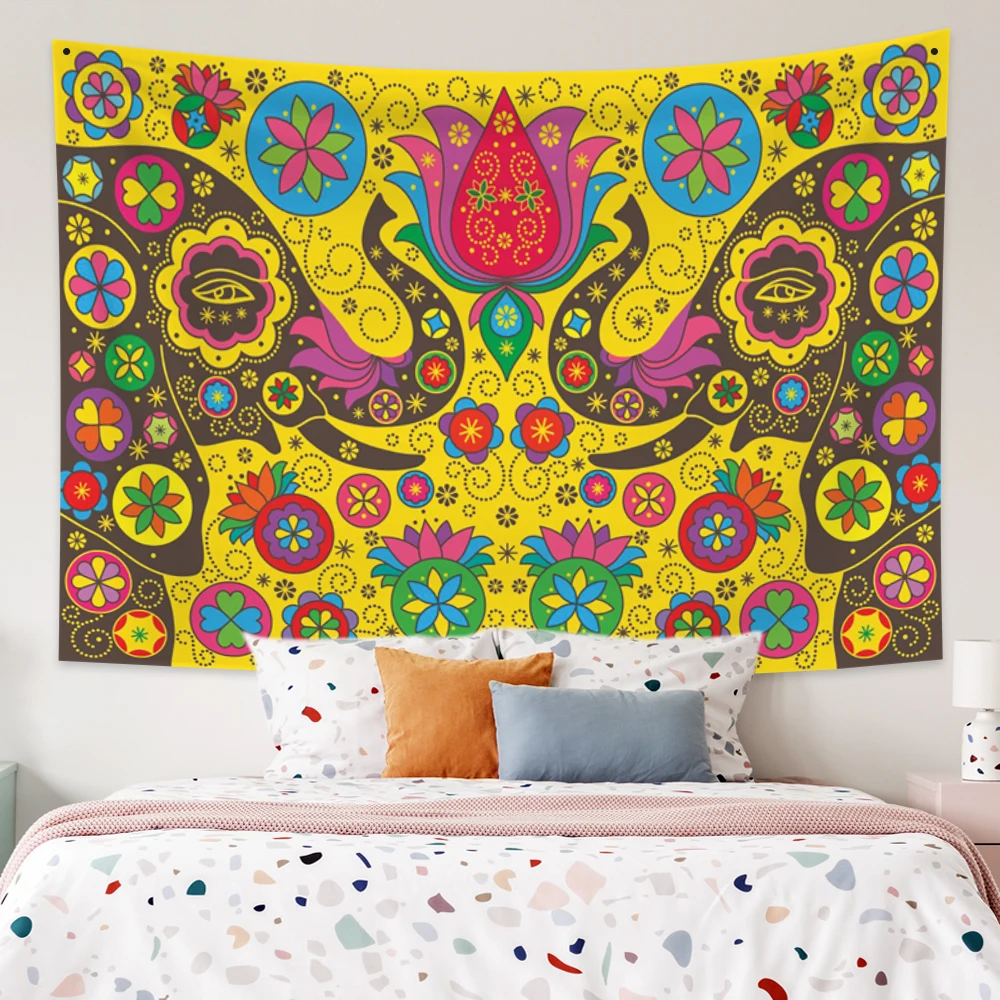 

Indian Wall Hanging Tissue Boho Mandala Tapestry Elephant Pattern Home Decor Living Room Background Wall Rug Cloth Hippie