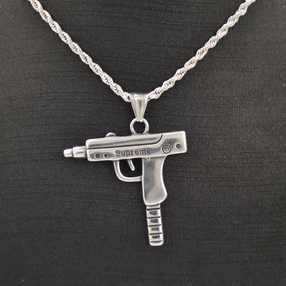 

Stainless Steel Pendant Necklace Gun Supreme