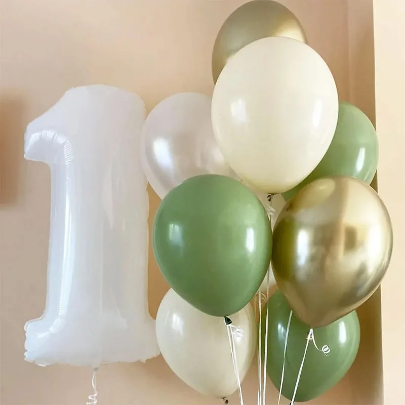 

32inch Giant Jelly White Number Foil Balloon Retro Green Latex Balls Happy Birthday Wedding Party Decoration Baby Shower Helium