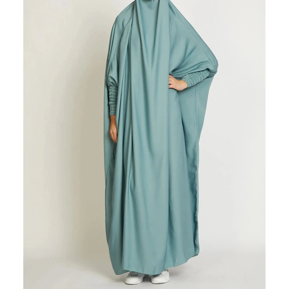 Jilbab One Piece Satin High Quality Muslim Ramadan EID Women Elastic Wrist Sleeve Prayer Abaya Islamic Clothing