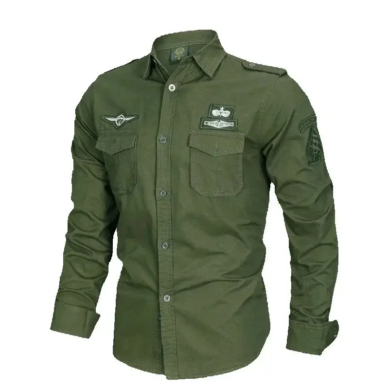 Мужская хлопковая рубашка-поло с длинным рукавом и вышивкой