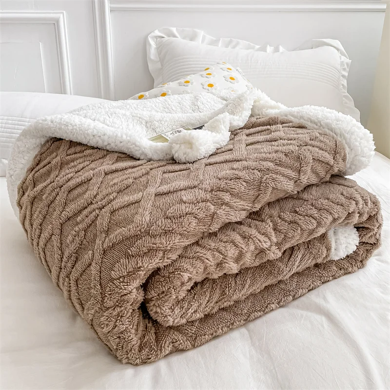 

Home Thick Bed Blanket Double Sided Lamb Cashmere Fleece Plaid Blankets Winter Warm Throw Sofa Cover Newborn Wrap Kids Bedspread