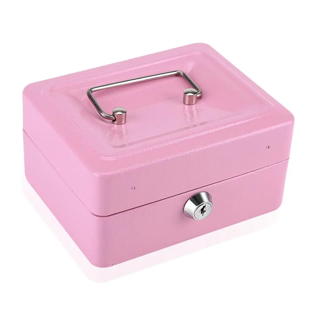 Money Cash Coin Register Insert Tray Cashier Drawer Storage Mini Style Pink Portable Steel Lockable Cash Money Safe Security Box