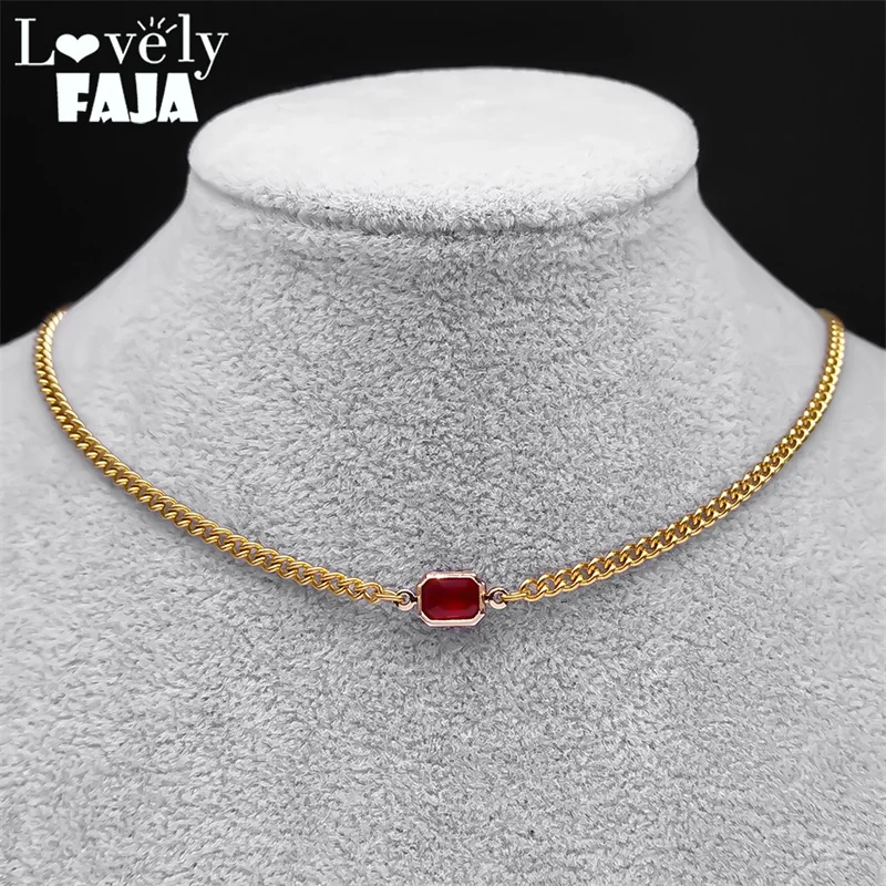 

Punk Red Crystal Choker Hip Hop Clavicle Chain Stainless Steel Kpop Necklace Y2K Korean Red Glass Goth Necklaces Jewelry NS32S03