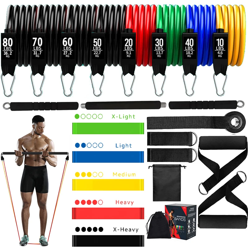 

Pilates Bar Kit with Resistance Bands Set 300LBS Elastic Bands for Fitness Sports Pull Rope Home Gym Exercise Bands Workout Bar