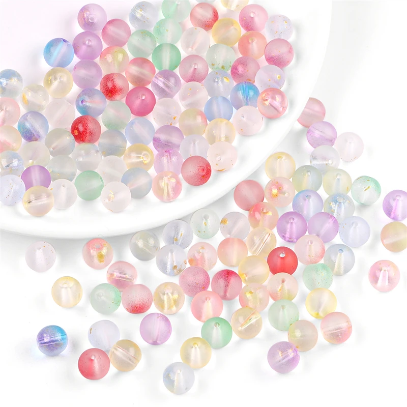 Бусины круглые градиентные с эффектом золотой фольги 8 мм 50 шт.