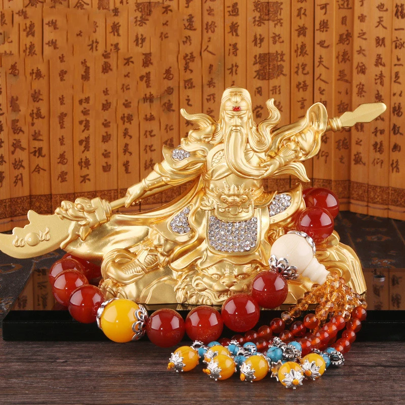 

Chinese Guan Gong Wu God of Wealth Statue Metal Ornaments Feng Shui Crafts Car Perfume Decorations Home Office Desktop Decor