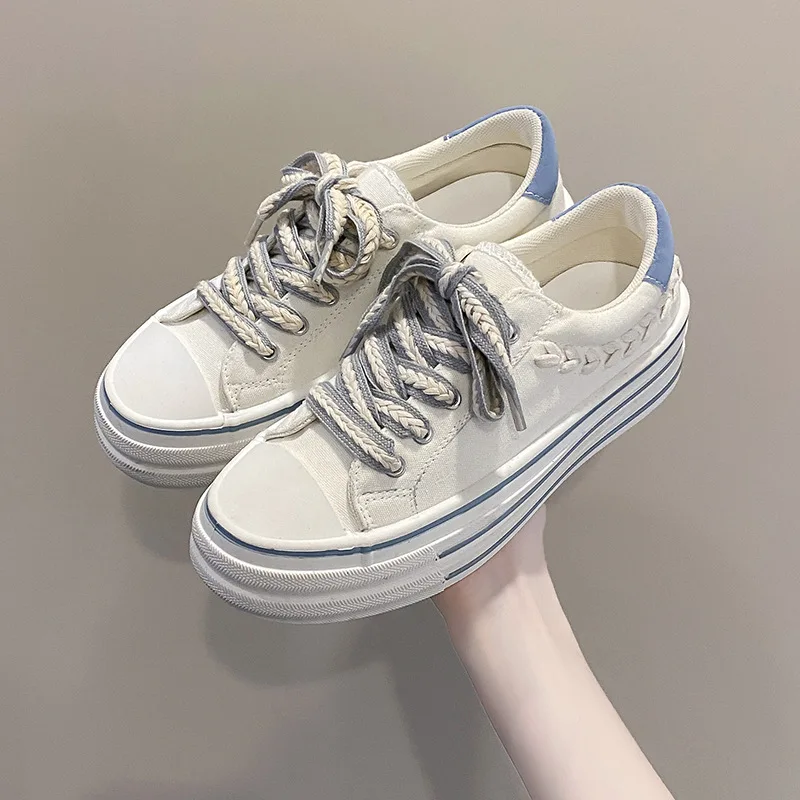 

Кеды женские с низким верхом, Вулканизированная подошва, толстая подошва, Повседневные Дышащие холщовые туфли, украшение с рисунком пшениц...