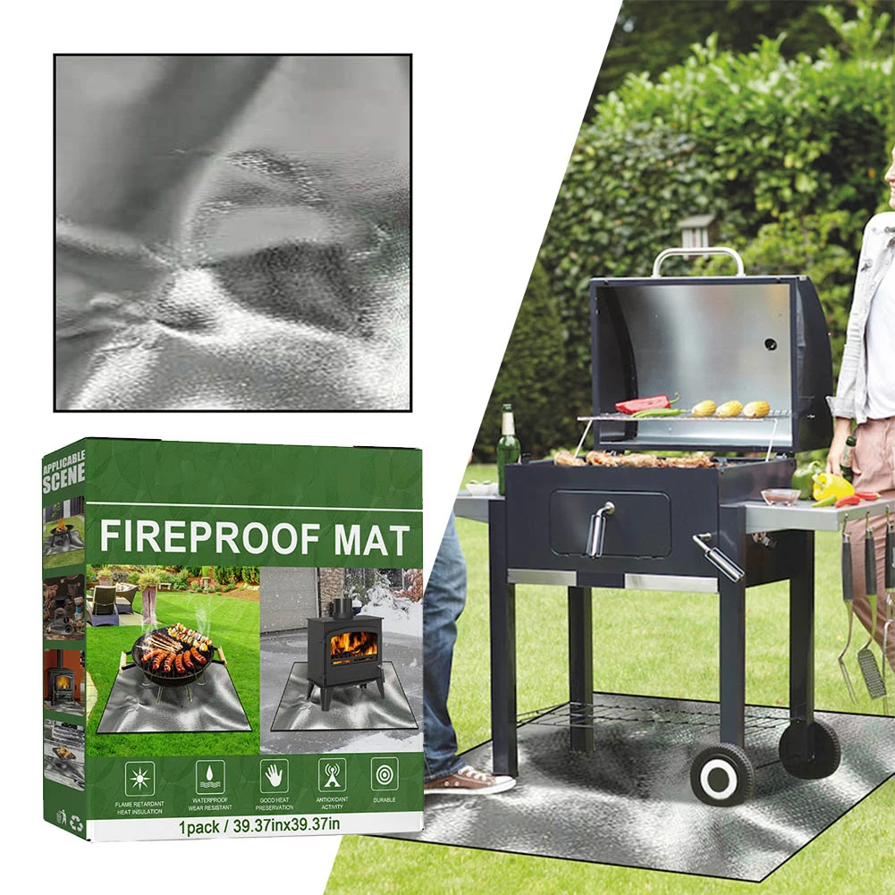

BBQ Fire Mat 2 Layers Composite Heat-resistant Fabric Fireproof Heat Resistant Mat Deck Patio Outdoor Floor Cooking Supplies