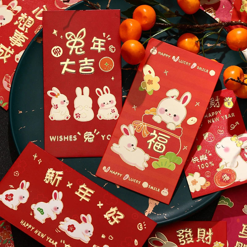 

6Pcs Rabbit Year Red Envelope 2023 New Year Spring Festival Wedding Birthday Red Pocket Envelope Chinese Money Pouch Hongbao