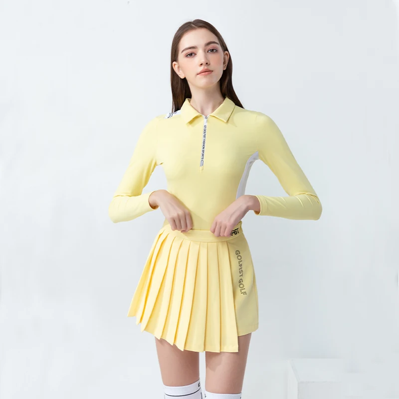 

New Golf Suit Ladies Long Sleeve T-shirt Lapel Slim Golf Top Breathable Women Shirts Pleated Skirt Golf Culottes Shorts