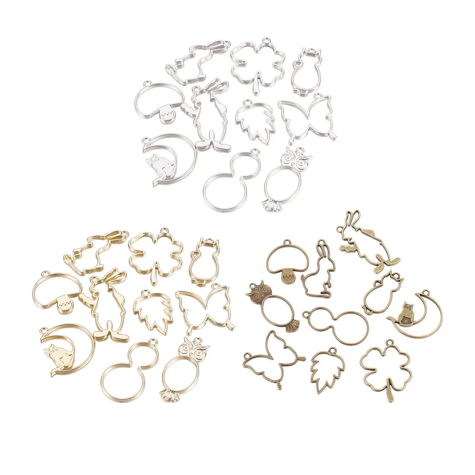 

10x Assorted Open Bezel Pendant DIY Crafts Metal Bezels Charms Cute Flat Jewelry Molds for Earrings Necklace Jewelry Making