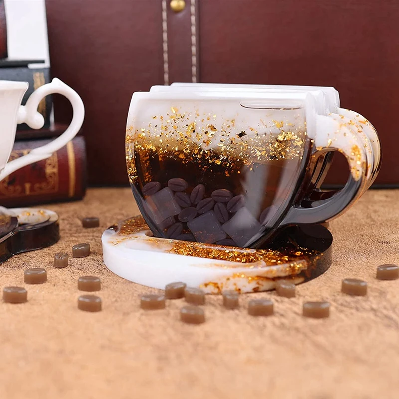 

Coaster Resin Mold, 7 Pcs Coaster Molds For Epoxy Resin, Coffee Cup Shape Resin Shaker Mold With Lemon Coffee Bean Mold