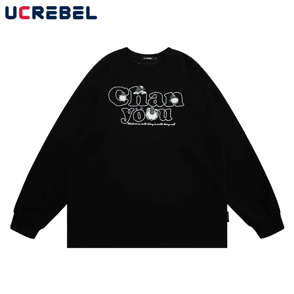 

Letter Embroidery Long Sleeve T-shirt Mens Casual Streetwear Autumn Round Neck Loose Drop Shoulder Top Men