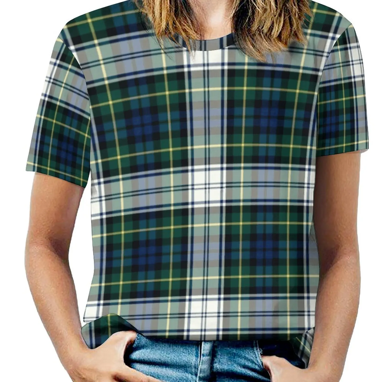 Женская футболка в клетку с цветочным принтом V-образным вырезом - купить по