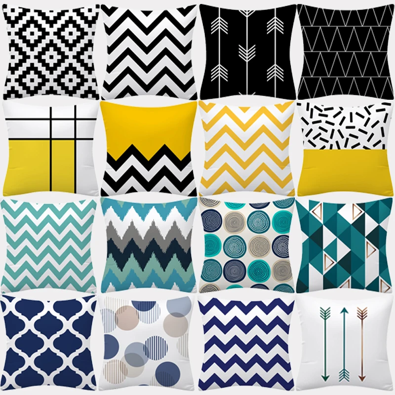 

Geometry cushion cover 45x45 polyester pillowcase decorative sofa cushions pillowcase home decor cushion covers blue yellowblack