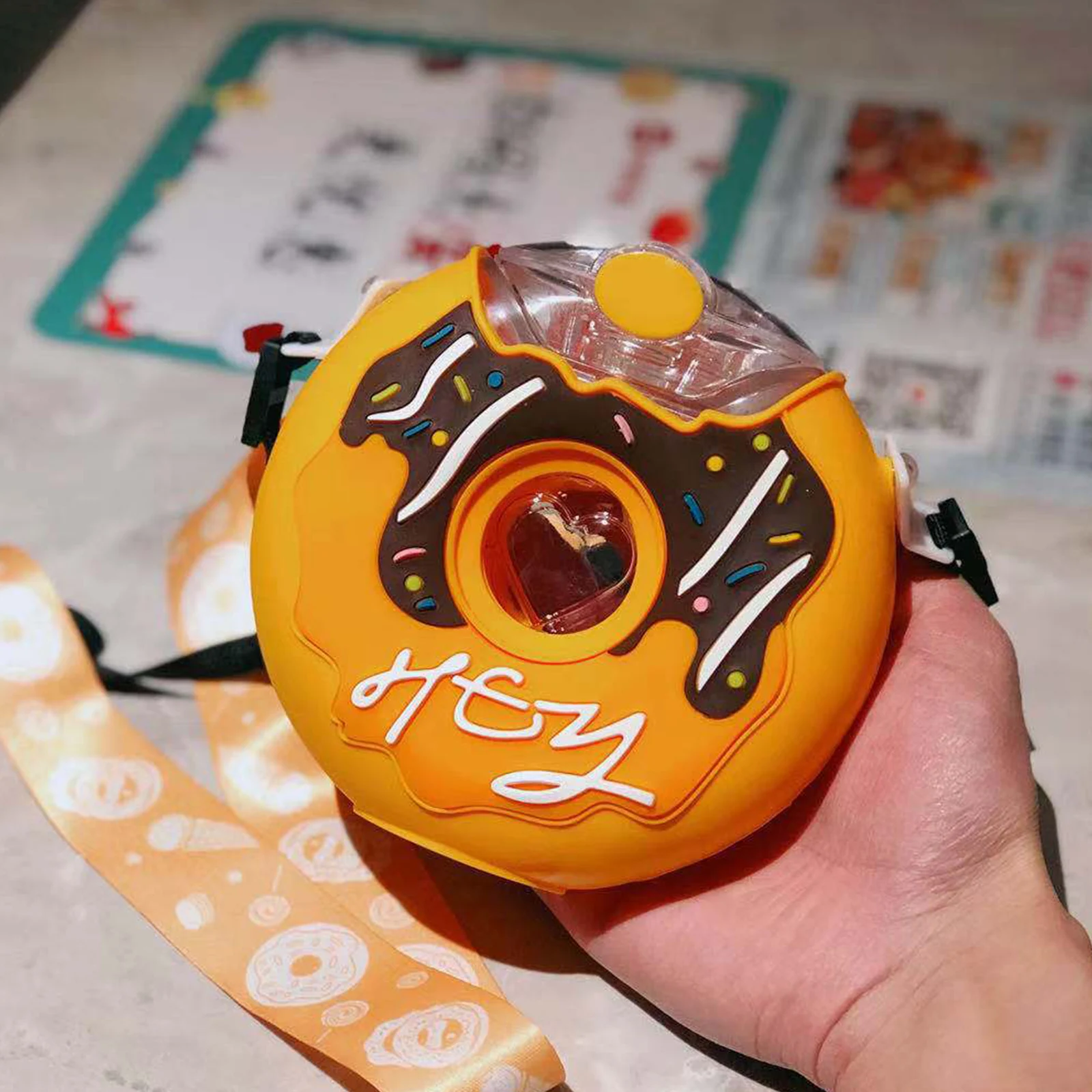 380ml Donut Water Bottle With Straw BPA Free Leak Proof Sports Cup Toddler Drink Bottle With Shoulder Straps Kids Child Cup Gift