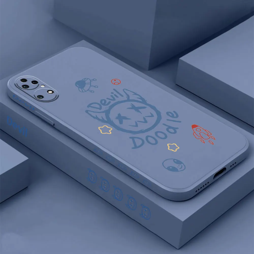 Demon Devil Smile Face Phone Case For Huawei P60 P50 P40 P30 P20 Mate 50 40 30 20 20X 10 Colour Liquid Silicone Cover Funda Capa