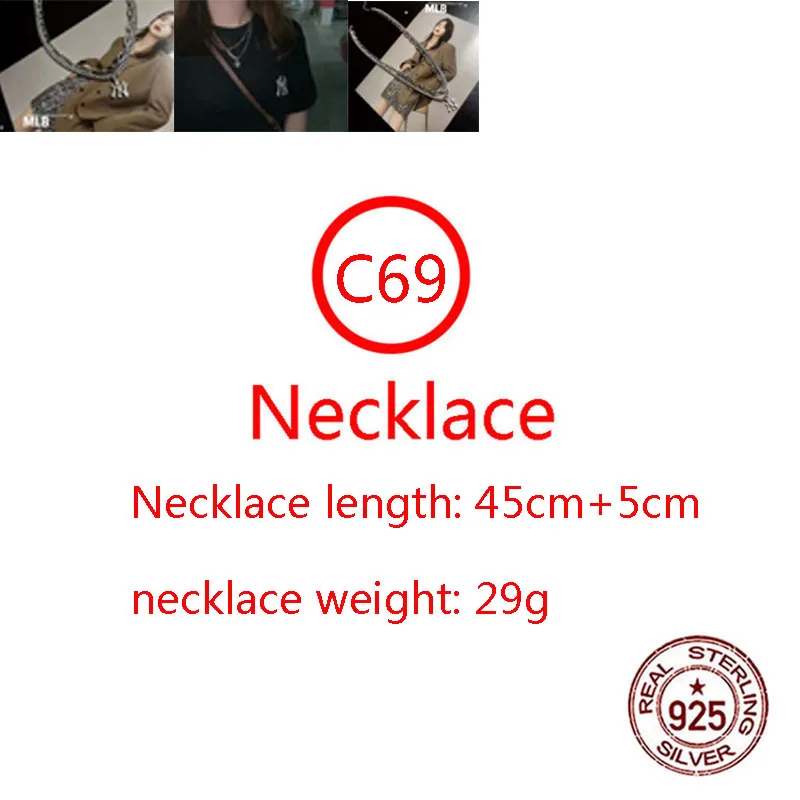 

C69 S925 sterling silver necklace double letter retro style couple hip-hop punk style trendy style