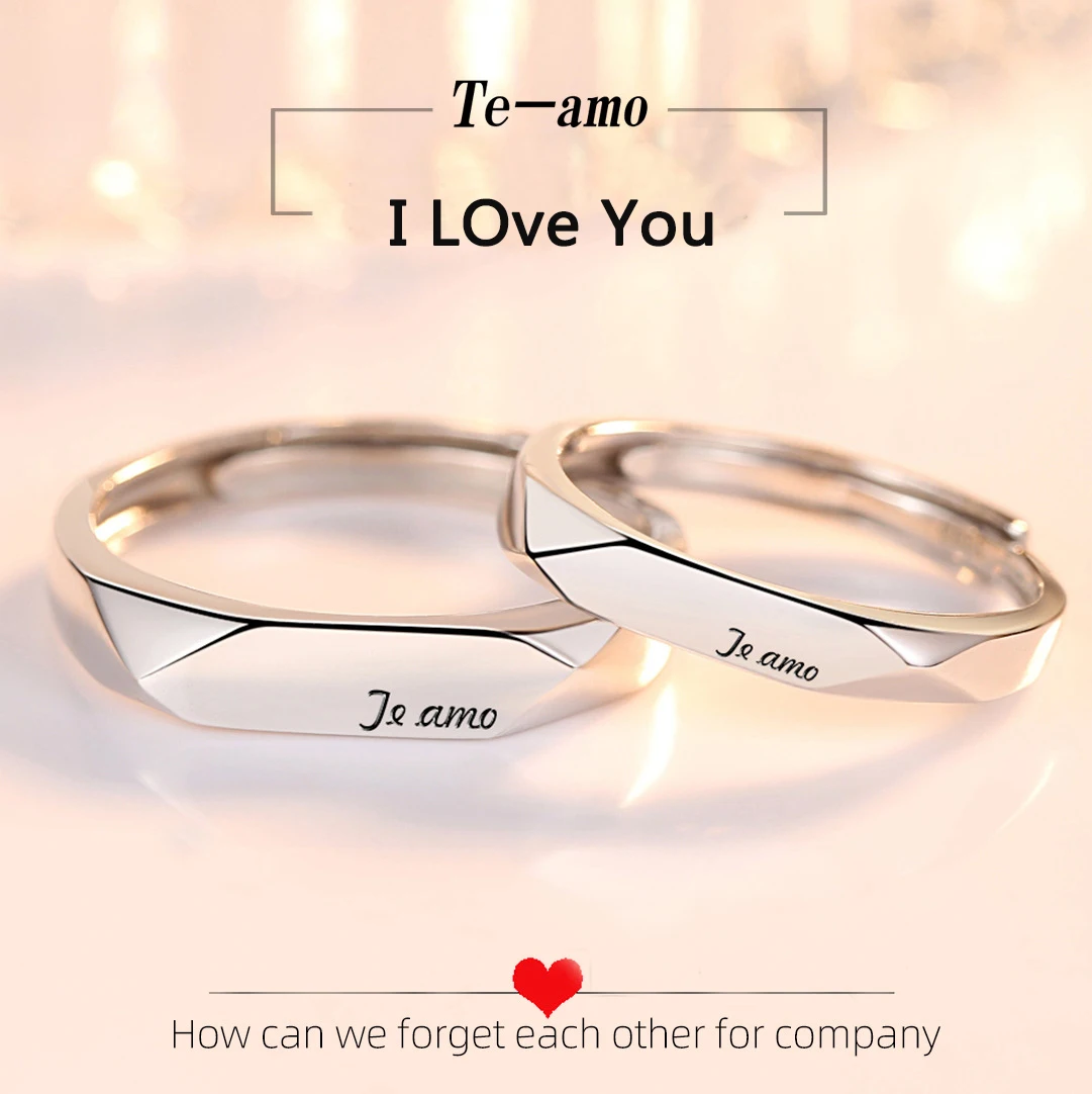 

Denean S925 Sterling Silver Couple Rings for Lovers I Love You Proposal Ring Women&Men Geometric Rhombohedral Finger Jewelry