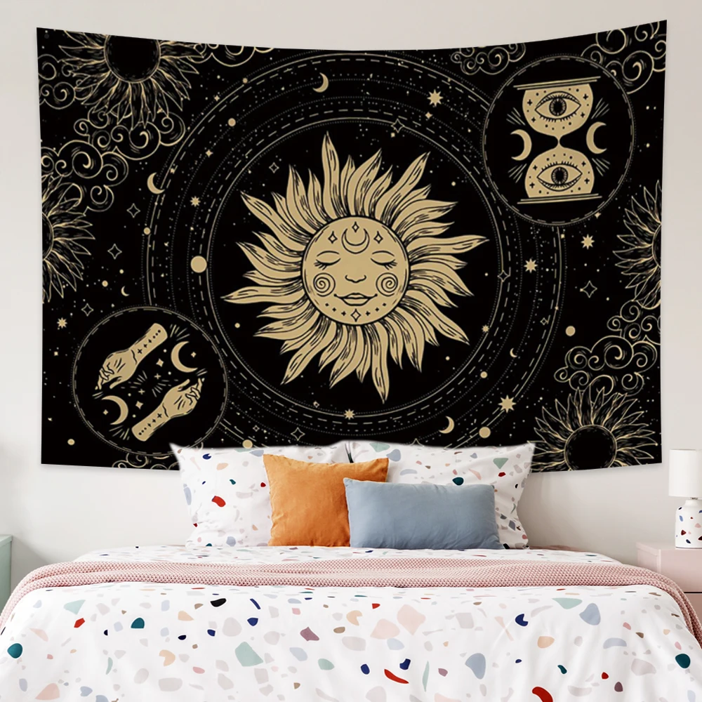 

Mandala Sun Moon Wall Tapestry Hippie Witchcraft Psychedelic Print 100%Microfiber Fabric Bedroom Living Room Home Decoration