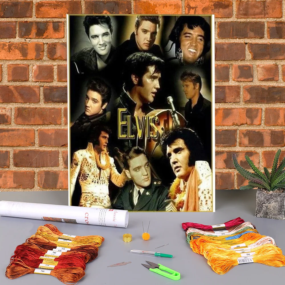 

Elvis Presley Printed Water-Soluble Canvas 11CT Cross-Stitch Embroidery Kit DMC Threads Painting Handmade Hobby Stamped