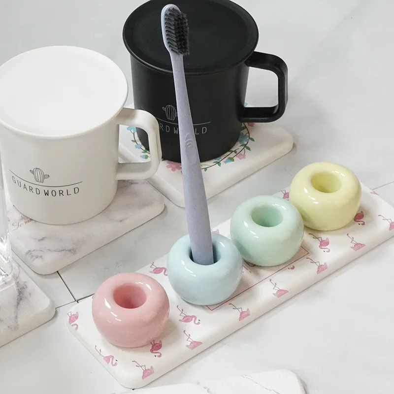

1 шт. стойка для ручек в японском стиле круглая однотонная модная многофункциональная керамическая основа для зубных щеток для дома